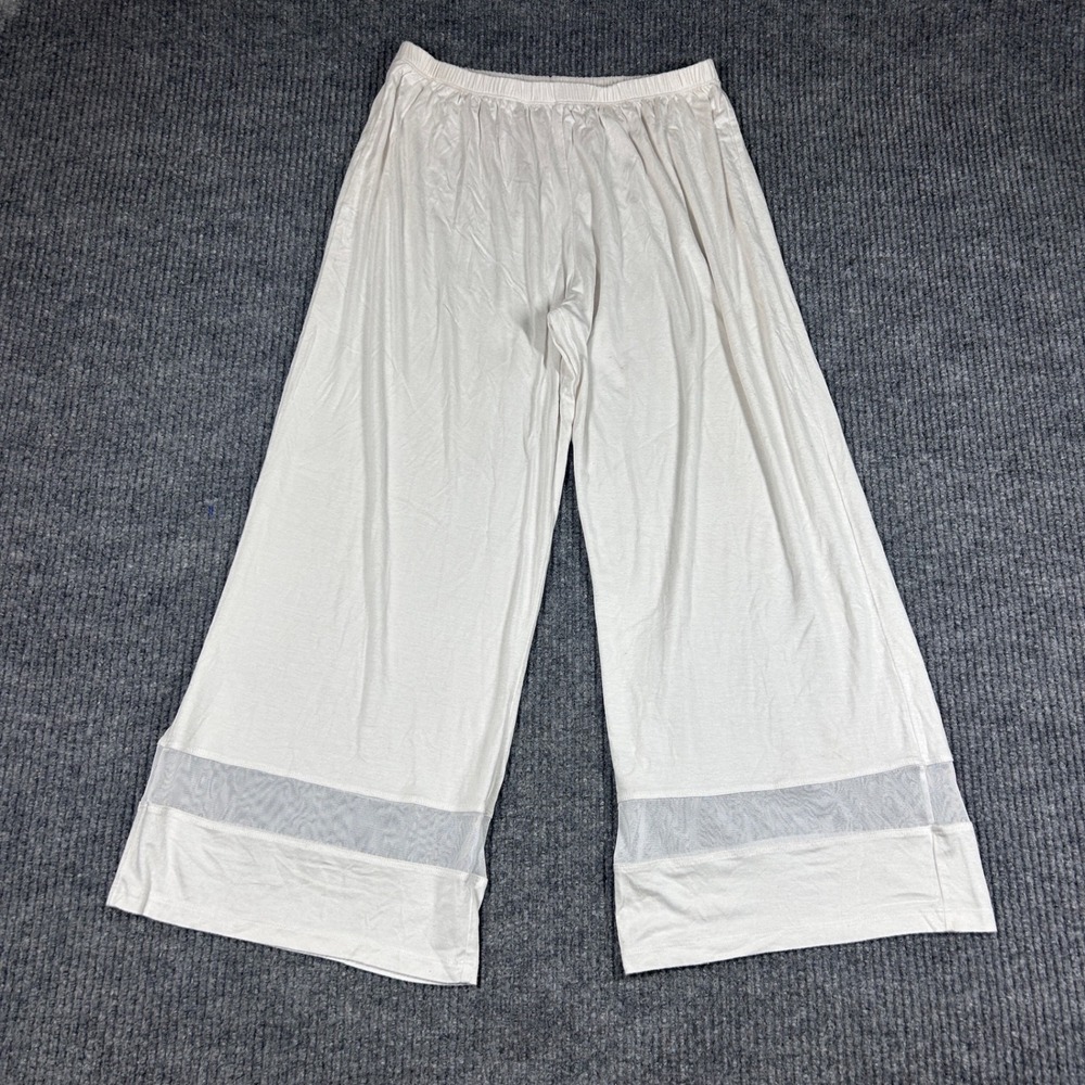 Comfy USA Pants Womens M White Wide Leg Mesh Trim Cropped Made In USA